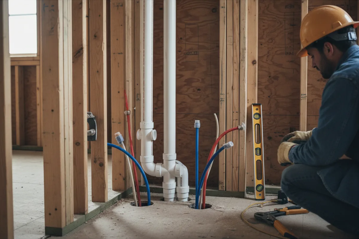 Drain and supply rough-in during Sump Pump Repair in Upland
